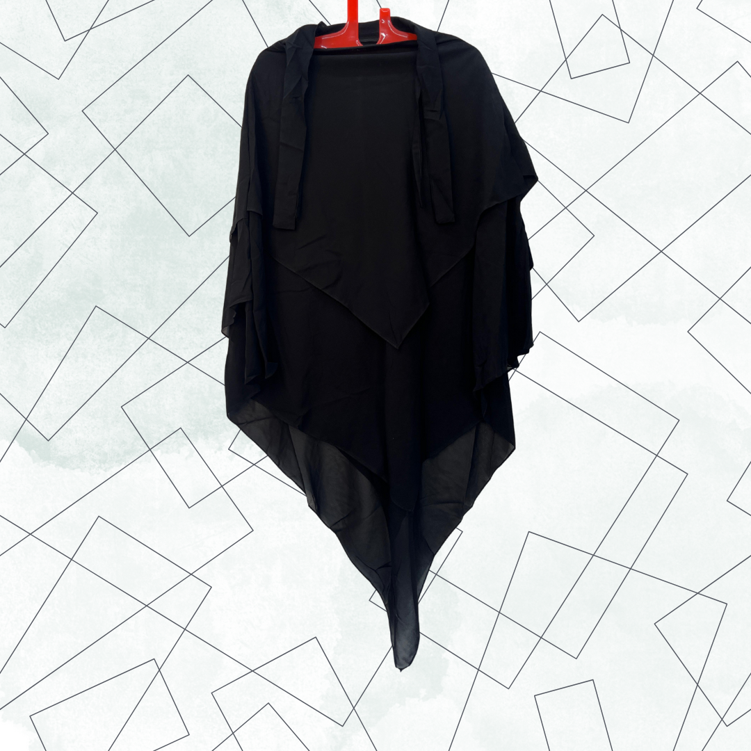 Premium Layered Khimar – Black | Elegant Muslimah Hijab