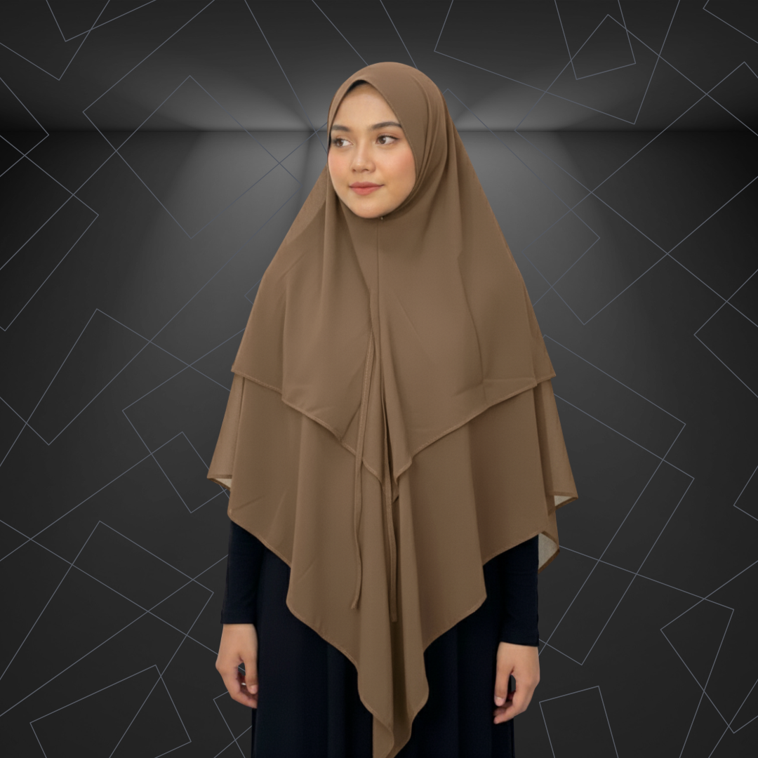 Premium Layered Khimar – Coffee Brown | Modest & Elegant Muslimah Hijab