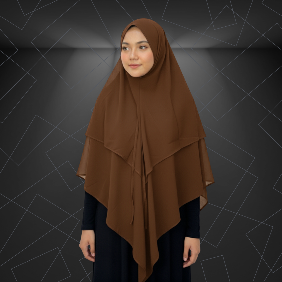 Premium Layered Khimar – Chocolate Brown | Elegant Muslimah Hijab