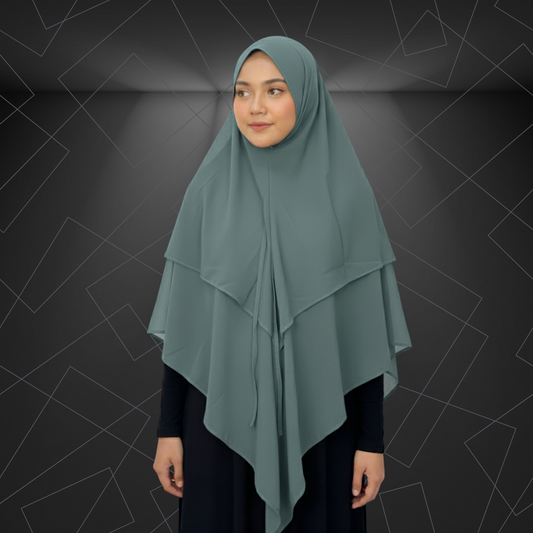 Premium Layered Khimar – Sage Green | Modest & Elegant Muslimah Hijab
