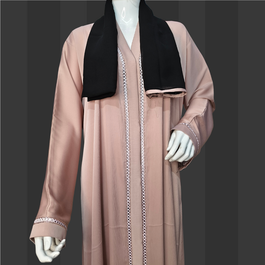 Blush Pink Elegant Abaya with Subtle Lace Detailing – Free Size Modest Wear | Naqab Always