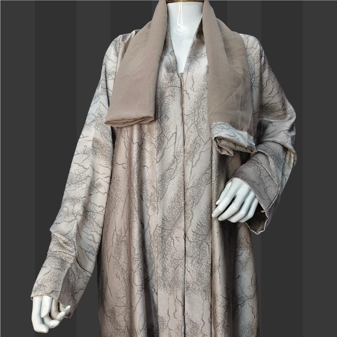 Premium Golden Marble Elegance Abaya – Free Size Satin Blend Evening Wear | Naqab Always