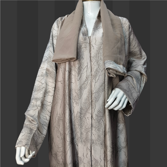 Premium Golden Marble Elegance Abaya – Free Size Satin Blend Evening Wear | Naqab Always