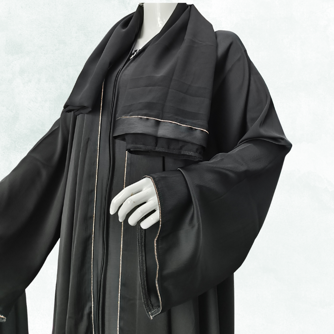 Premium Royal Black Naqab with Golden Grace – Free Size Elegant Face Veil | Naqab Always