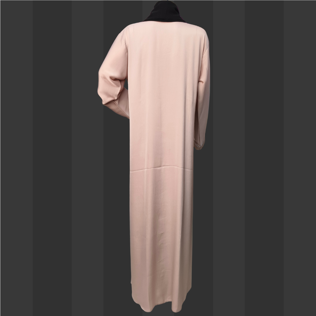 Blush Pink Elegant Abaya with Subtle Lace Detailing – Free Size Modest Wear | Naqab Always