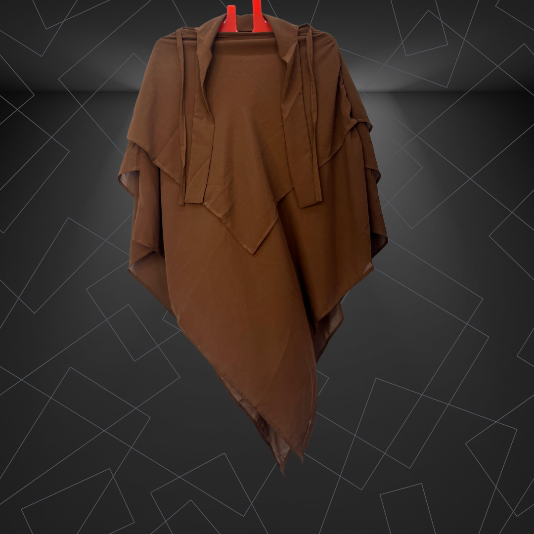 Premium Layered Khimar – Chocolate Brown | Elegant Muslimah Hijab