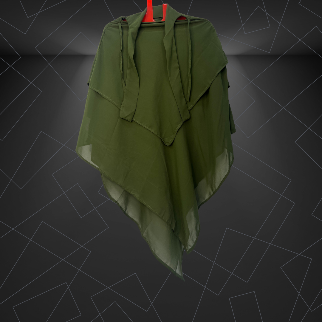 Premium Layered Khimar – Olive Green | Elegant Muslimah Hijab