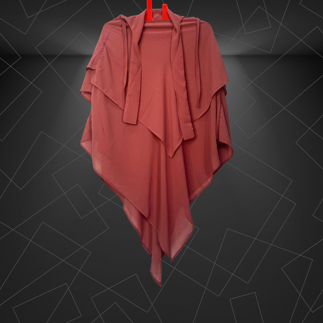 Premium Layered Khimar – Caramel Brown | Elegant Muslimah Hijab