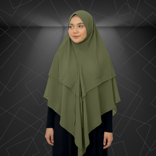 Premium Layered Khimar – Olive Green | Elegant Muslimah Hijab