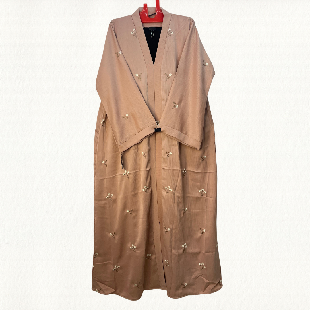 Elegant Nude Embroidered Naqab Abaya – Modest Premium Wear