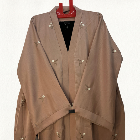 Elegant Nude Embroidered Naqab Abaya – Modest Premium Wear