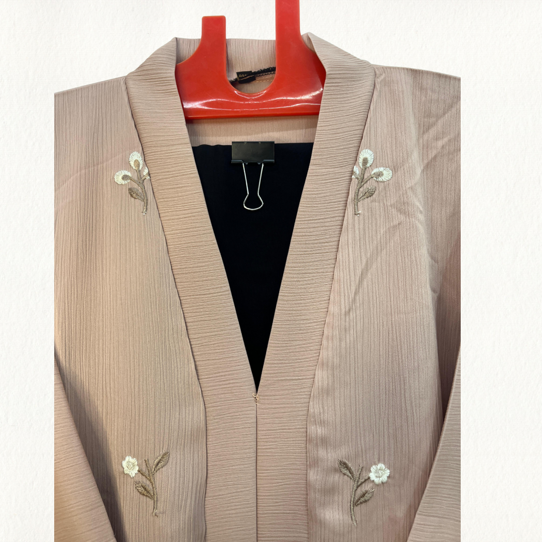 Elegant Nude Embroidered Naqab Abaya – Modest Premium Wear