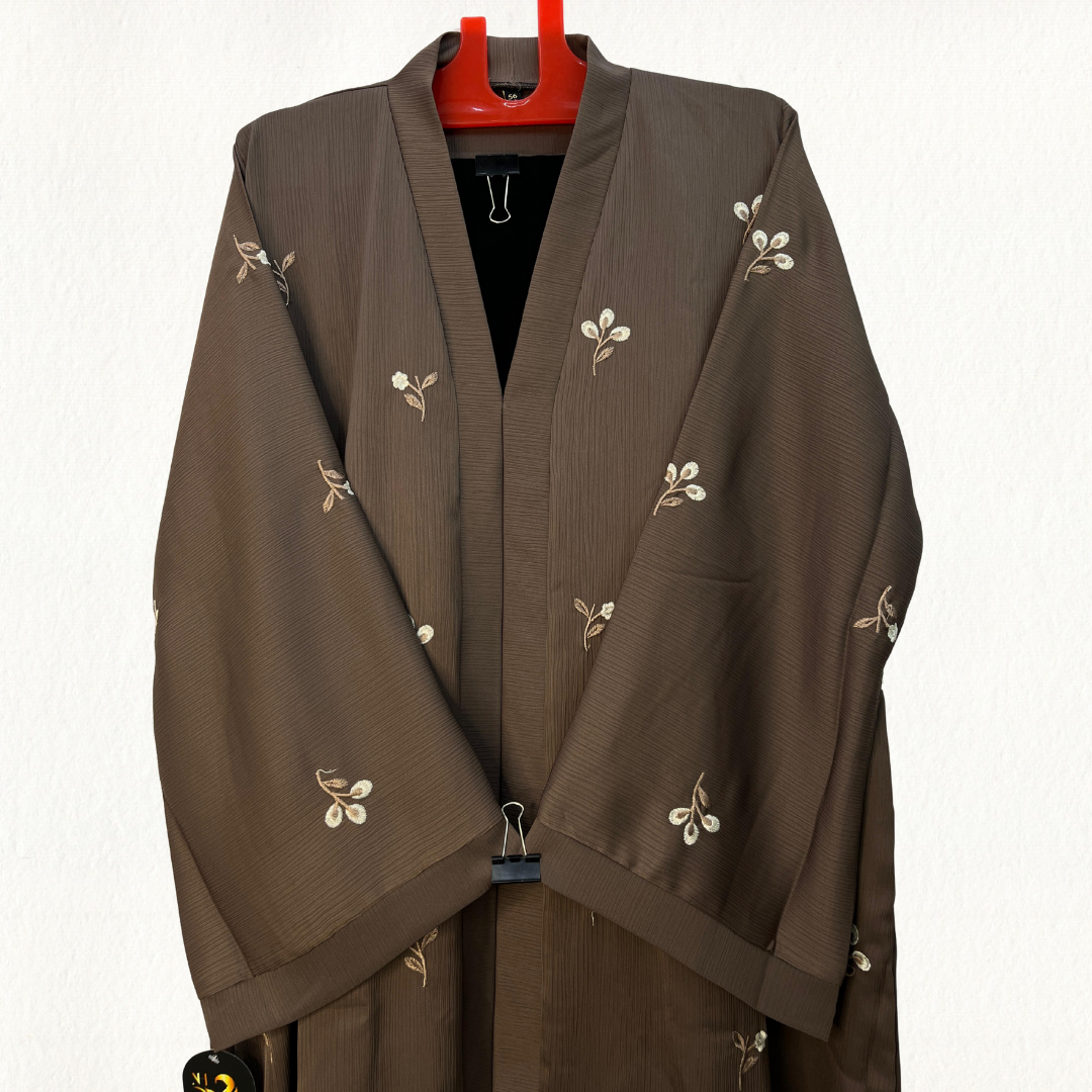 Elegant Nude Embroidered Naqab Abaya – Modest Premium Wear