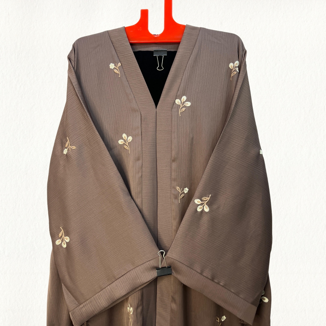 Elegant Nude Embroidered Naqab Abaya – Modest Premium Wear