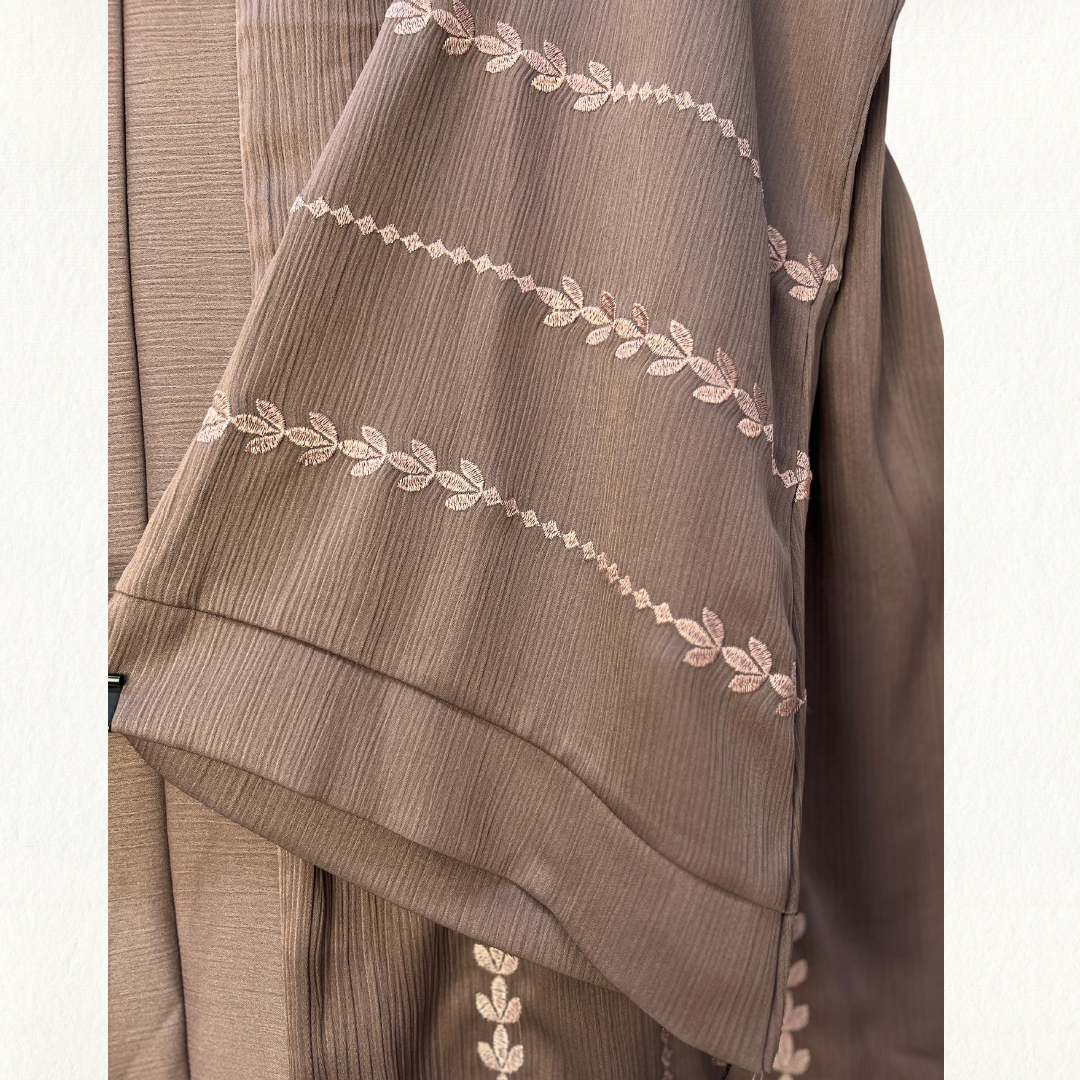Elegant Mauve Embroidered Open Abaya