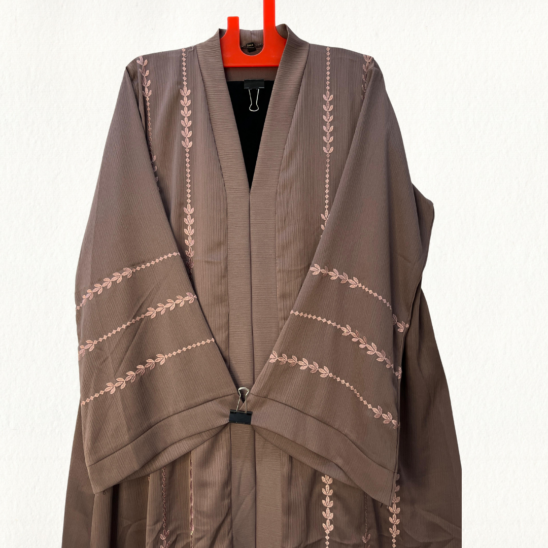Elegant Mauve Embroidered Open Abaya