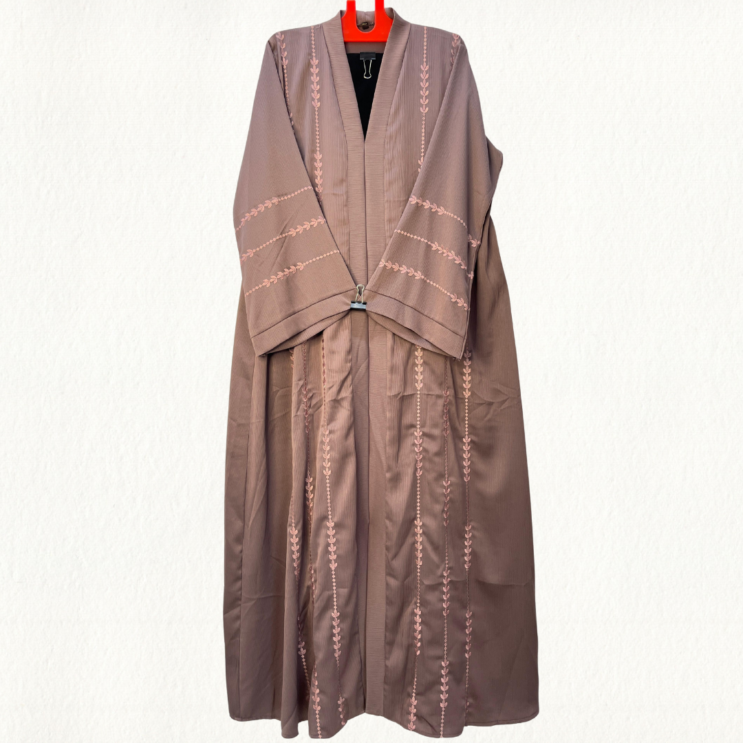 Elegant Mauve Embroidered Open Abaya