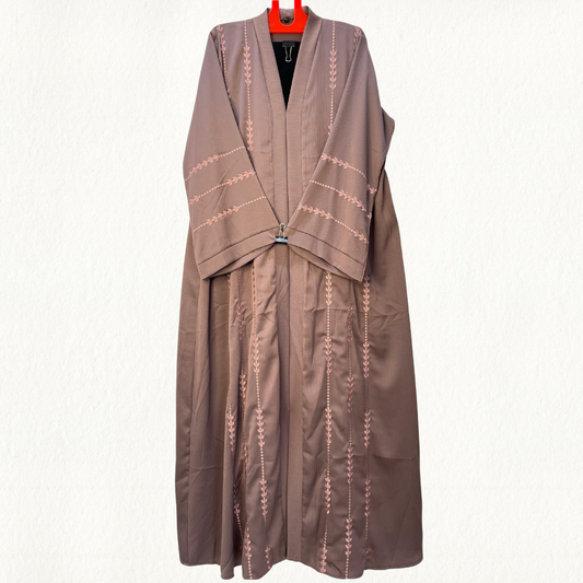Elegant Mauve Embroidered Open Abaya
