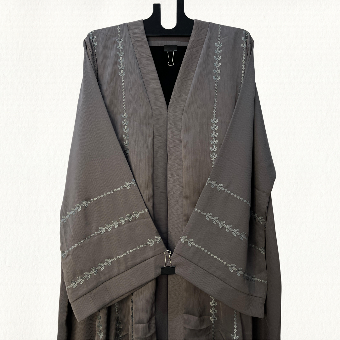Elegant Mauve Embroidered Open Abaya