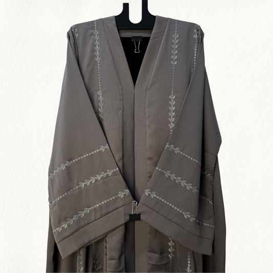Elegant Mauve Embroidered Open Abaya