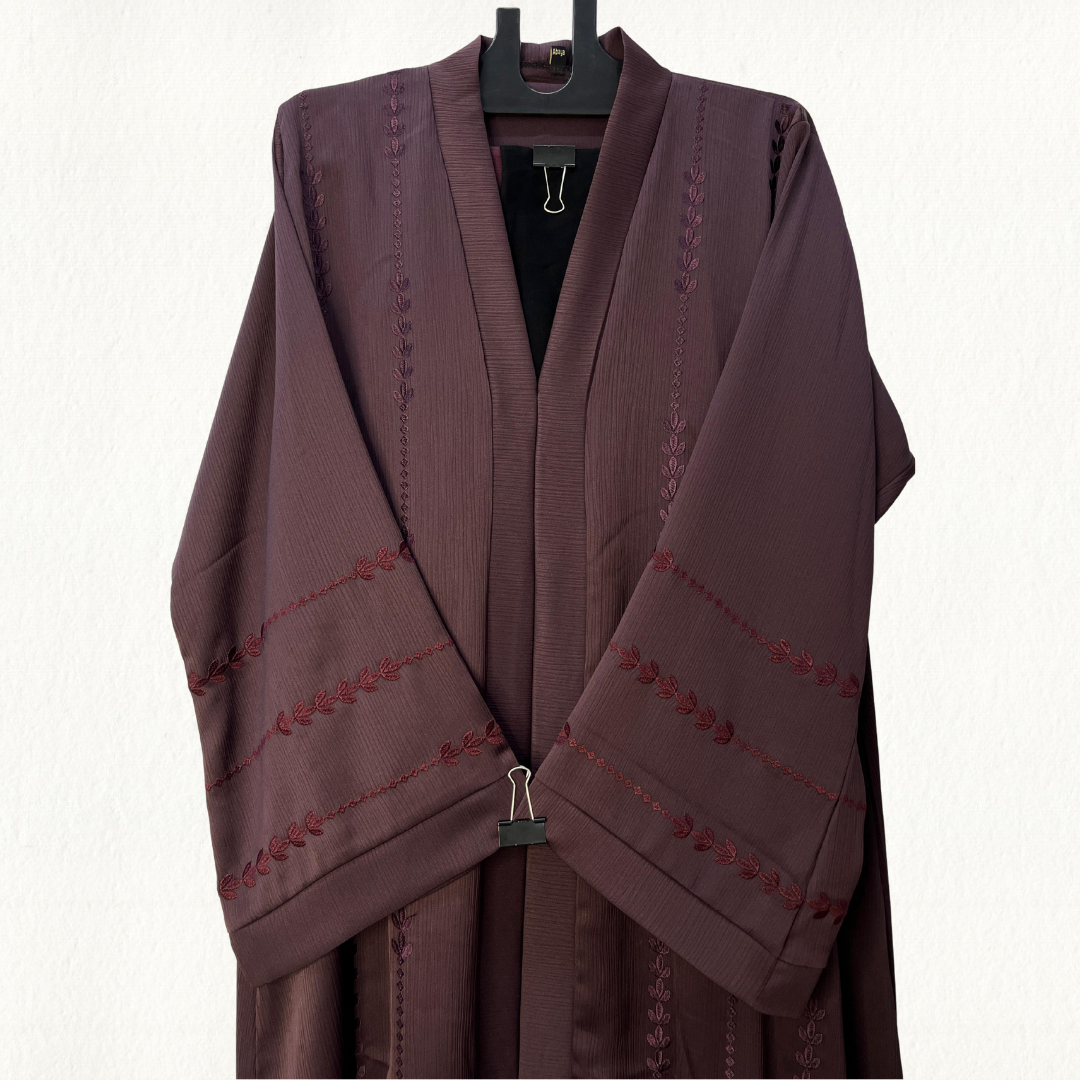 Elegant Mauve Embroidered Open Abaya