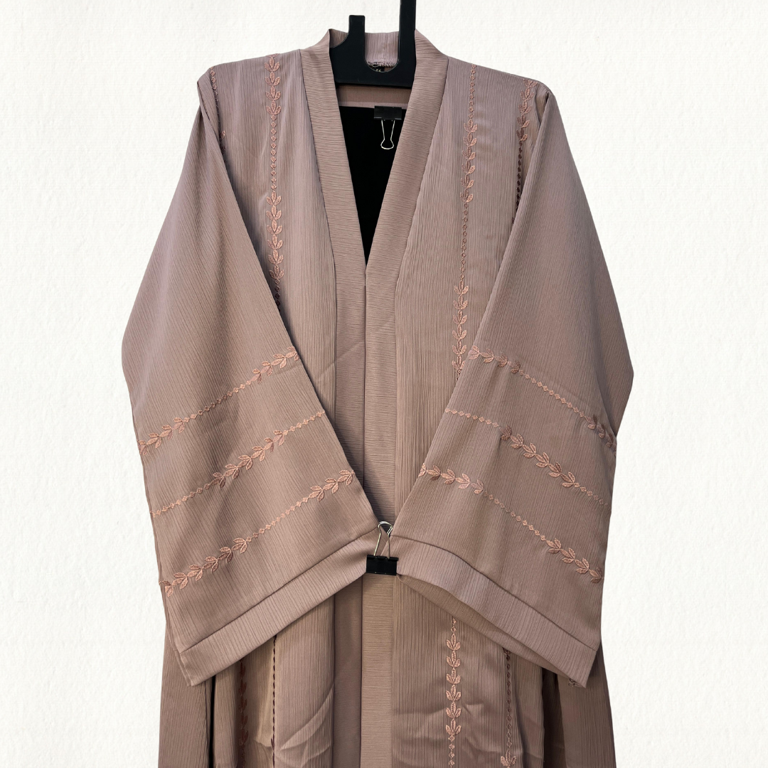 Elegant Mauve Embroidered Open Abaya