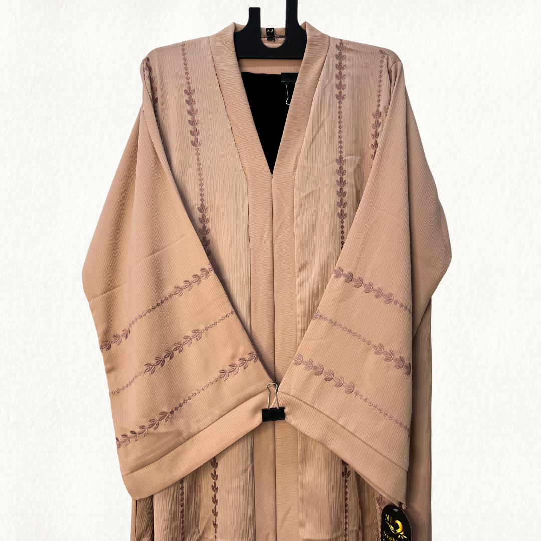 Elegant Mauve Embroidered Open Abaya