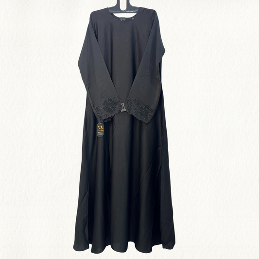 Elegant Abaya with Floral Sleeve Stone Work
