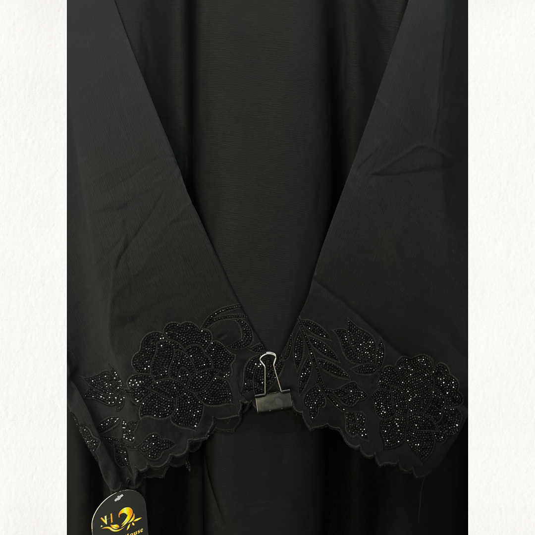 Elegant Abaya with Floral Sleeve Stone Work