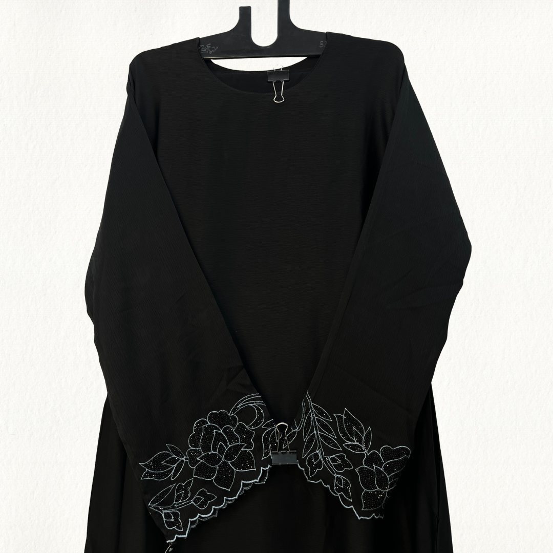 Elegant Abaya with Floral Sleeve Stone Work