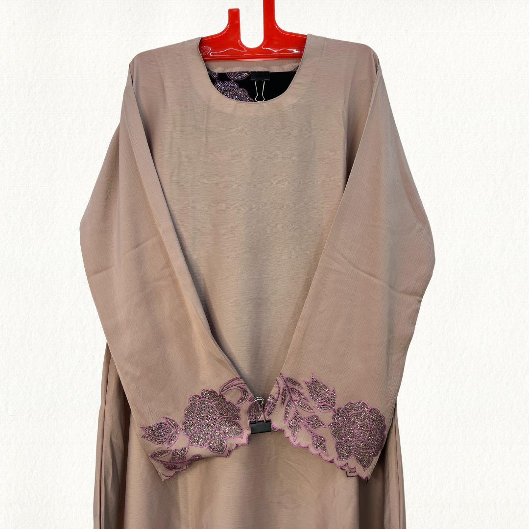 Elegant Abaya with Floral Sleeve Stone Work