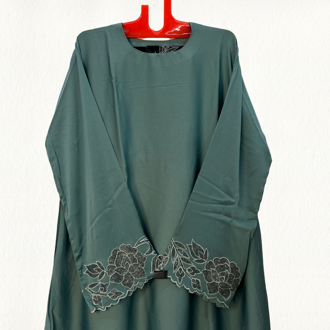 Elegant Abaya with Floral Sleeve Stone Work