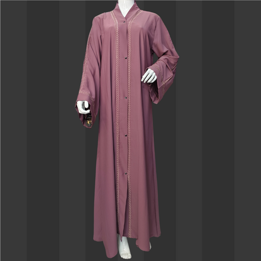 Striped Mulberry Abaya with Embroidered Detailing – Free Size Elegant Modest Wear | Naqab Always