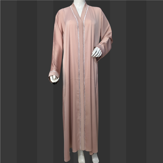 Blush Pink Elegant Abaya with Subtle Lace Detailing – Free Size Modest Wear | Naqab Always