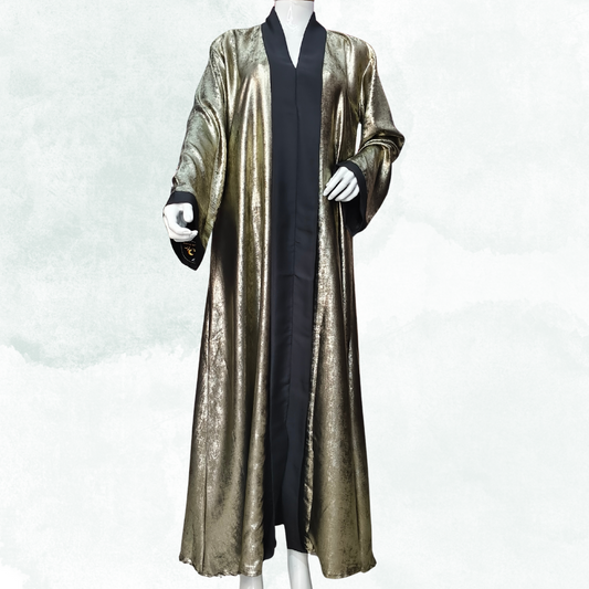 Luxury Metallic Gold Abaya – Free Size Glam Evening Wear | Naqab Always