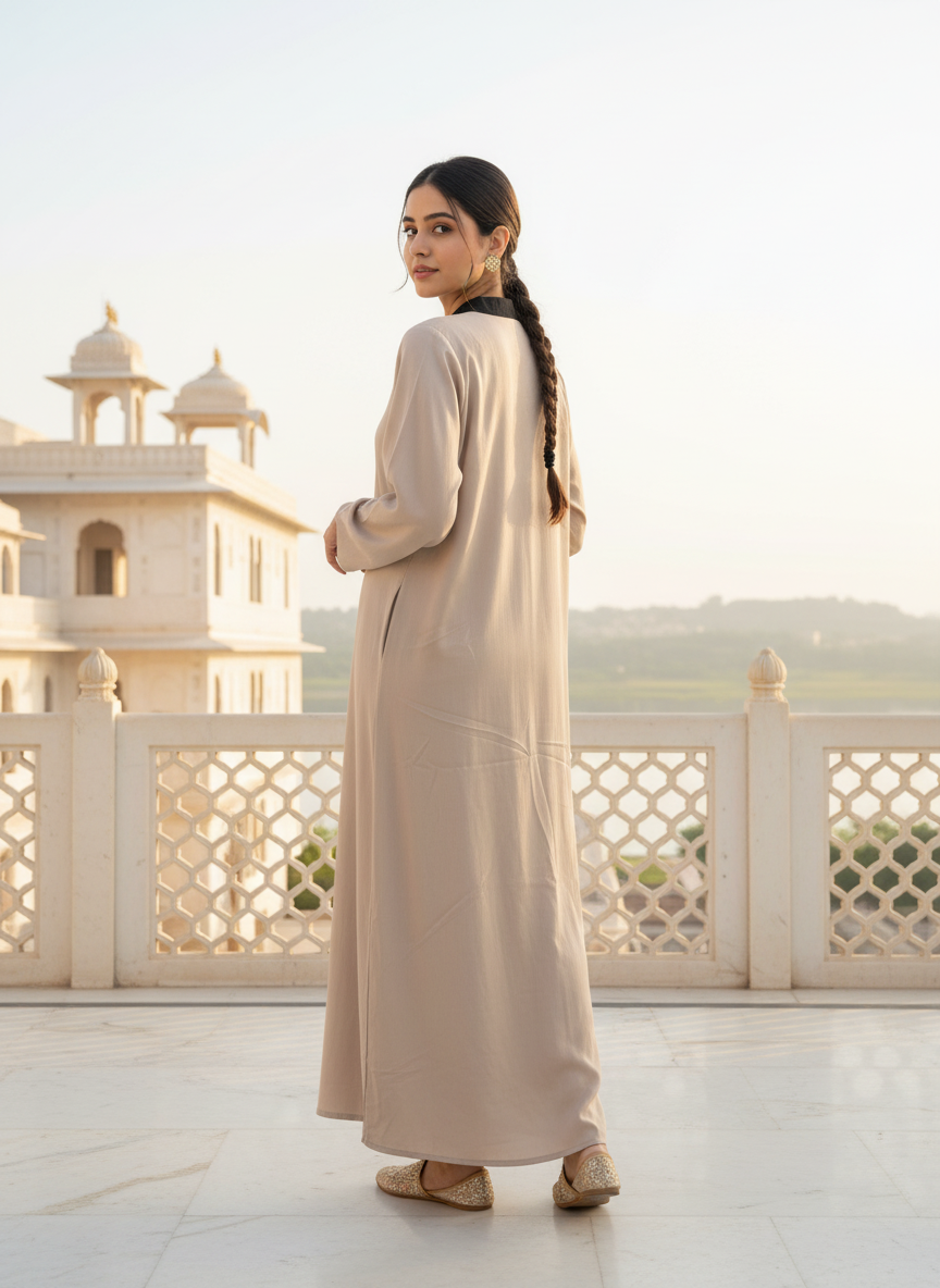 Elegant Beige Abaya – Simple & Premium Everyday Modest Wear