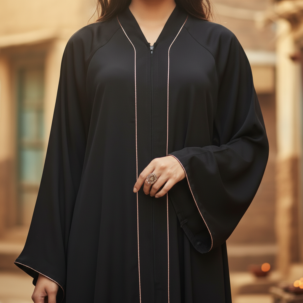 Premium Royal Black Naqab with Golden Grace – Free Size Elegant Face Veil | Naqab Always