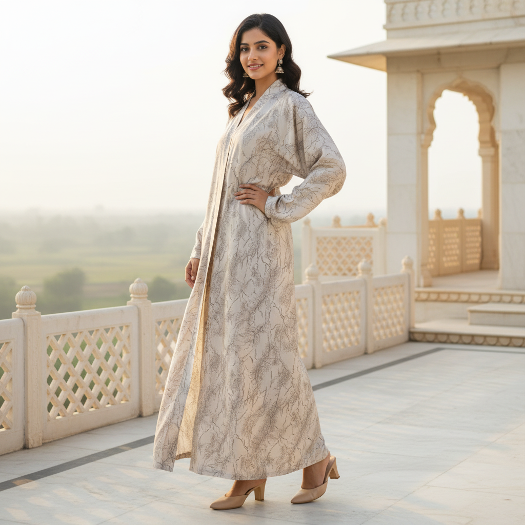Premium Golden Marble Elegance Abaya – Free Size Satin Blend Evening Wear | Naqab Always