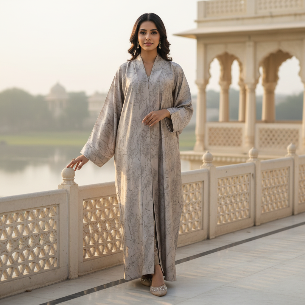 Premium Golden Marble Elegance Abaya – Free Size Satin Blend Evening Wear | Naqab Always