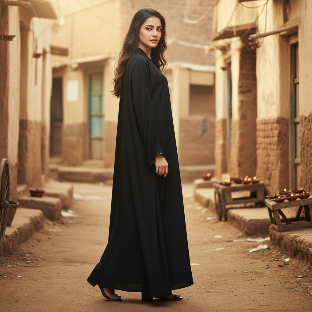 Premium Royal Black Naqab with Golden Grace – Free Size Elegant Face Veil | Naqab Always