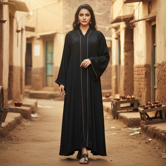 Premium Royal Black Naqab with Golden Grace – Free Size Elegant Face Veil | Naqab Always