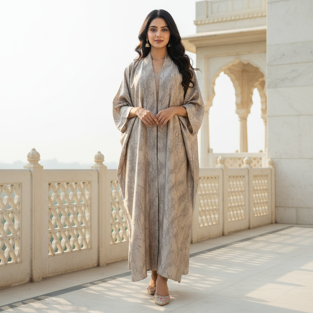 Premium Golden Marble Elegance Abaya – Free Size Satin Blend Evening Wear | Naqab Always